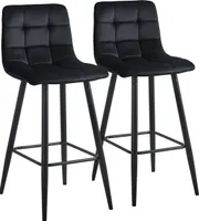 CLIPOP Barhocker 2er Set Samt, Modern Bistrohocker mit Fußstütze, für Bar, schwarz