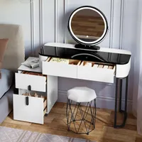 WOLTU Schminktisch mit LED,, Spiegel, Samthocker, Glasplatte,, Weiß + Schwarz