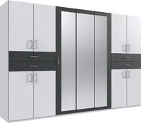 Kleiderschrank Taiga Drehtürenschrank 313x58x210cm Spiegel weiß graphit 11-türig