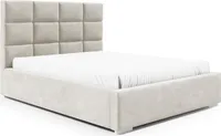 Stauraumbett Diana 160x200 – Bett mit Bettkasten, hohes Kopfteil (125 cm), Metallrahmen & Samtbezug, Piano 02 Hellbeige
