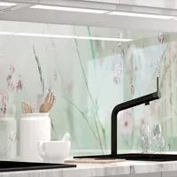 Küchenrückwand selbstklebend Glasoptik - WILDBLUMENWIESE - 1.8mm, versteift, alle Untergründe, Hart PET Material, PREMIUM 60 x 220cm