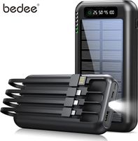 Solar Powerbank 30000mAh, mit USB/Type C,4 Ausgang 3 Eingang und Taschenlampe, LED-Anzeige, Solar Ladegerät Handy mit 4 Ladekabel für Smartphone, Watch, Tablet