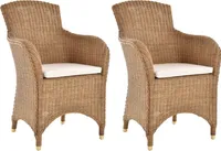 KRINES HOME 2er Set Esszimmersessel Rattan Esszimmerstuhl mit Armlehne Rattansessel Korbstuhl Esszimmer Sessel (Hell Braun)