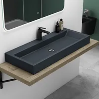 Mai & Mai Breite: 100cm Waschbecken Aufsatz-Waschschale Hänge-Becken Mineralguss in matt Anthrazit 1 Armaturenloch Bad Eckig Col06