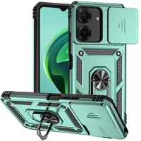 Pouzdro pro Xiaomi Redmi 13C /Poco C65 dvouvrstvé pouzdro s posuvným krytem kamery a prstencovým stojánkem zelené