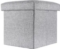Intirilife Faltbarer Sitzhocker 38x38x38 cm in ALASKA GRAU - Sitzwürfel mit Stauraum und Deckel aus Stoff in Leinen Optik - Sitzcube Fußablage Aufbewahrungsbox Truhe Sitzbank