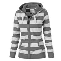 Frauen Stripe Print Zip Up Hoodies Tops Langarmtaschen Mit Kapuze Sweatshirts,Farbe: Grau,Größe:M