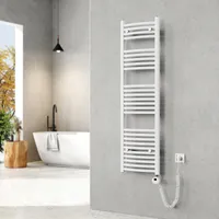 EMKE Elektrischer Badheizkörper Gebogen Badheizkörper Elektrisch mit Thermostat, Handtuchtrockner mit Heizstab, Weiß, 140x40cm, 479W