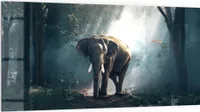 DEQORI Küchenrückwand Glas 100x50 cm 'Elefant im Wald' Spritzschutz Bad Rückwand