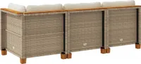 vidaXL Gartensofa mit Kissen 3-Sitzer Beige Poly Rattan