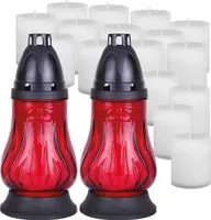 Grablicht Glas 2 Stück in rot mit ca. 18h Brenndauer inkl. 14 Kerzen