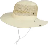Fischerhut für Damen, ausgehöhlt, atmungsaktiv, breite Krempe, winddichter Riemen, Sonnenschutz, faltbar, Bergsteigerhut, Sonnenhut, Kopfbedeckung, Einheitsgröße, Beige