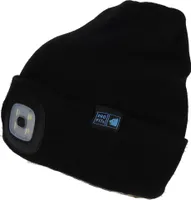 PRO FIT Acryl Mütze mit wiederaufladbarer LED Lampe, warm und komfortabel, 3 verschiedene Lichtfunktionen, gute Sichtbarkeit - 1 Stück - Schwarz