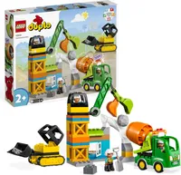 LEGO 10990 DUPLO Baustelle mit Baufahrzeugen, Kran, Bulldozer und Betonmischer-Spielzeug für 2-jährige Jungen und Mädchen mit großen Steinen