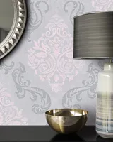 NEWROOM Tapete Grau Vliestapete Ornament - Wohnzimmer Barock Hellgrau Rose   Mustertapete Glamour