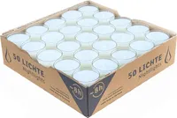 Horeca Candle- 50 Theelichter Premium - 8 hodin hoření - Bílá - Plastový kryt - v sáčku - Sada 50 kusů - Bez vůně - Průhledný kryt