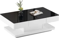 CLIPOP Couchtisch, Moderner Beistelltisch, Glasplatte Wohnzimmertisch mit 2 Schubladen, Schwarz