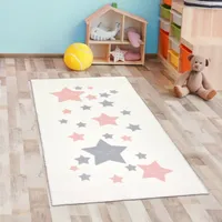 Teppich flauschig Kinderzimmer Sterne pflegeleicht in weiß Größe - 80 x 150 cm