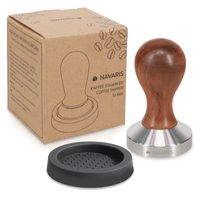 Navaris Espresso Tamper für Kaffee 51mm - Stempel Stampfer aus Edelstahl mit Holzgriff - inkl. Silikonmatte - Kaffeestampfer für Espressomaschine
