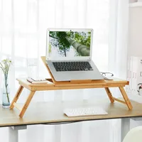 SONGMICS Laptoptisch, klappbarer und höhenverstellbarer Notebooktisch, mit Lüftungslöchern, für Links- und Rechtshänder, Betttisch aus Bambus mit Schublade, 72 x (21-29) x 35 cm (B x H x T) LLD004
