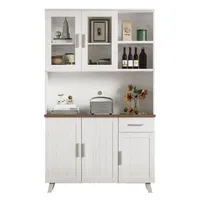 Abrihome Küchenschrank Sideboard-114x40x190cm Aufbewahrungsschrank mit Türen, Schublade, mit Kabellöcher, Weiß