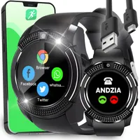 Smartwatch Smart Watch 45mm Armbanduhr mit SIM Touchscreen Sport Band Fitness Armband Black Watch Geschenk Call Android Herren Damen Schwarz Retoo