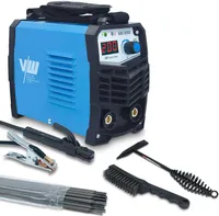VECTOR WELDING Elektrodenschweißgerät SET, MMA Elektrode 200A, IGBT, kompakt, mit Tragegut ARC 200K Elektroden, Schlackehammer, Bürste, Visier