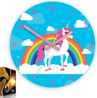 ModernClock, Wanduhr, Wanduhr für Kinder, Einhorn mit Regenbogen, stille Wanduhr, 30 cm