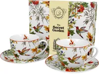 DUO FLORAL 2er-Set Tassen 280 ml LINNEA mit Untertassen, New Bone China Porzellan