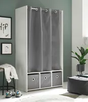 Jenke Kleiderschrank mit Vorhang 100 cm mit Aufgewahrungsboxen Weiß / Grau