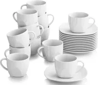 MALACASA, Serie Elisa, 24dílná sada šedobílý porcelán kávový set čajový set, každý 12 x šálek na kávu s 12 x podšálky pro 12 osob