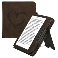 kwmobile Flip Hülle kompatibel mit Tolino Vision 6 - Cover Handschlaufe - Herz Brush Dunkelbraun