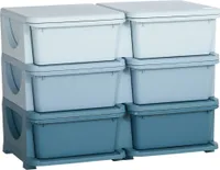 HOMCOM Schubladenschrank für Kinder mit Stauraum Aufbewahrungsboxen Spielzeug-Organizer Spielzeugkiste drei Ebene für Kinderzimmer 3-6 Jahre Kindermöbel Blau 75 x 37 x 56,5 cm