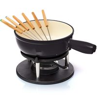 Bonvivre Gusseisen Fondue Set für 6 Personen - 2 Liter - Fondueset 9-teilig mit Brenner und 6 Gabeln - mit Emaille-Beschichtung