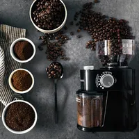 Navaris Elektrische Kaffeemühle mit Edelstahl Scheibenmahlwerk - 200W - für bis zu 14 Tassen Kaffee - 18 Mahlgrade - Kaffee Mühle Schwarz