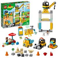 LEGO 10933 DUPLO Große Baustelle mit Licht und Ton, Fahrzeuge mit Push und Go Motor, Spielzeug für Kinder im Alter von 2–5 Jahren