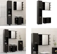 vidaXL 3 tlg. Badmöbel Set Schwarz Holzwerkstoff - Badezimmermöbel-Set - Badezimmermöbel-Sets - Badezimmerschrank - Badezimmerschränke