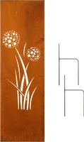 Edelrost Garten Sichtschutz, Wand, Rost, Sichtschutzwand Metall 160x50 cm Pusteblume inkl. Bodenanker