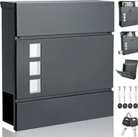 MONZANA® XXL Briefkasten Postkasten mit Zeitungsfach Sichtfenster abschließbar 2 Schlüssel Montagematerial Stahl modern einfache Montage Zeitungsrolle Wandbriefkasten Anthrazit