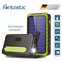 Fontastic Solar Outdoor Power Bank Crank10 10000mAh schwarz Solarpanel, Handkurbel, Taschenlampe, USB-A, Typ-C