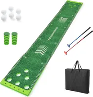 COSTWAY Golf Pong game set, 332 cm putting green mat s 2 nastaviteľnými palicami, 6 loptičkami a 12 krytmi na jamky Golfová tréningová podložka