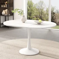 Flieks Esstisch Küchentisch Esszimmertisch Ausziehbar, Ovaler Tisch Bürotisch Loungetisch, 100-140x100x75 cm, Weiß
