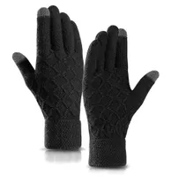 Warme Strickhandschuhe mit weichem Futter, Touchscreen, Uni, A0474 Schwarz
