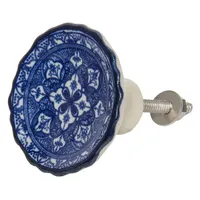 Clayre & Eef Türknopf 64184 Ø 5 cm - Blau, Weiß Keramik Möbelknopf  Ceramic