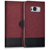 kwmobile Wallet Case kompatibel mit Samsung Galaxy S8 - Hülle mit Ständer - Handyhülle Kartenfächer Dunkelrot Schwarz