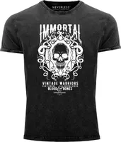 Neverless® Herren T-Shirt Vintage Shirt Printshirt Immortal Skull Vintage Warriors Totenkopf Aufdruck Used Look Slim Fit schwarz S