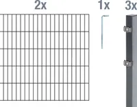 Alberts Doppelstabmatten Zaun, Höhe 100 cm, Länge 4 m, Zaun-Komplettset zum Einbetonieren, anthrazit, Pfosten 60x40 mm