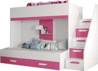 Etagenbett für Kinder Party 16 Stockbett mit Treppe und Bettkasten (Weiß + Rosa Glanz)