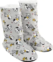 The Peanuts Snoopy Hausschuhe für Damen - Hüttenschuhe Homeboots Winter Stiefel Booties Hausstiefel Hüttenstiefel gefüttert Grau 37-38