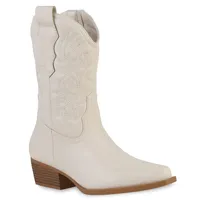 VAN HILL Damen Leicht Gefütterte Cowboy Boots Schuhe 839572, Farbe: Beige, Größe: 40